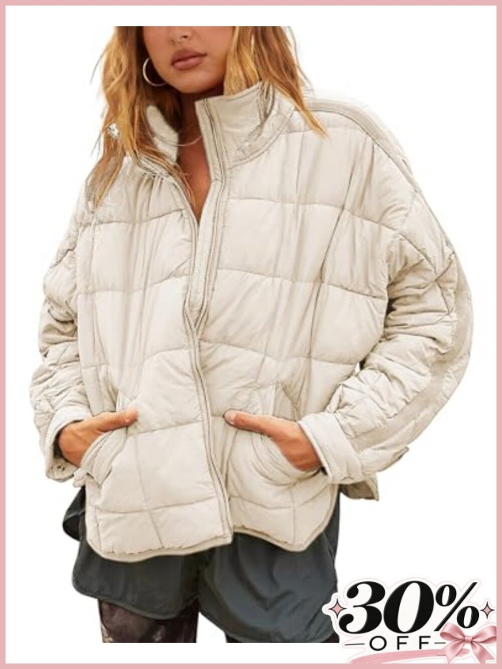 Bianstore Women's Oversized Quilted Lightweight Puffer Jacket Long Sleeve